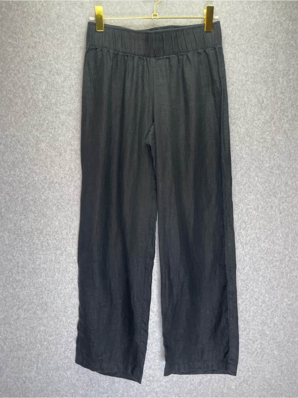 Velia Sierra Linen Black Lagenlook Minimalistic Pull On Wide Leg Pants
